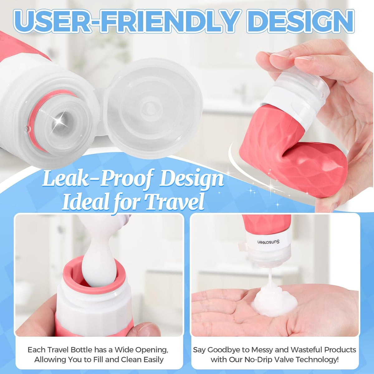 16Pack Travel Bottles for Toiletries, TSA Approved Travel Size Toiletries Containers Set, Silicone Leak Proof Refillable Bottles Elastic Sleeves Creams Jars Accessories Kit W/Clear Bag (Cream)