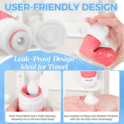 16Pack Travel Bottles for Toiletries, TSA Approved Travel Size Toiletries Containers Set, Silicone Leak Proof Refillable Bottles Elastic Sleeves Creams Jars Accessories Kit W/Clear Bag (Cream)