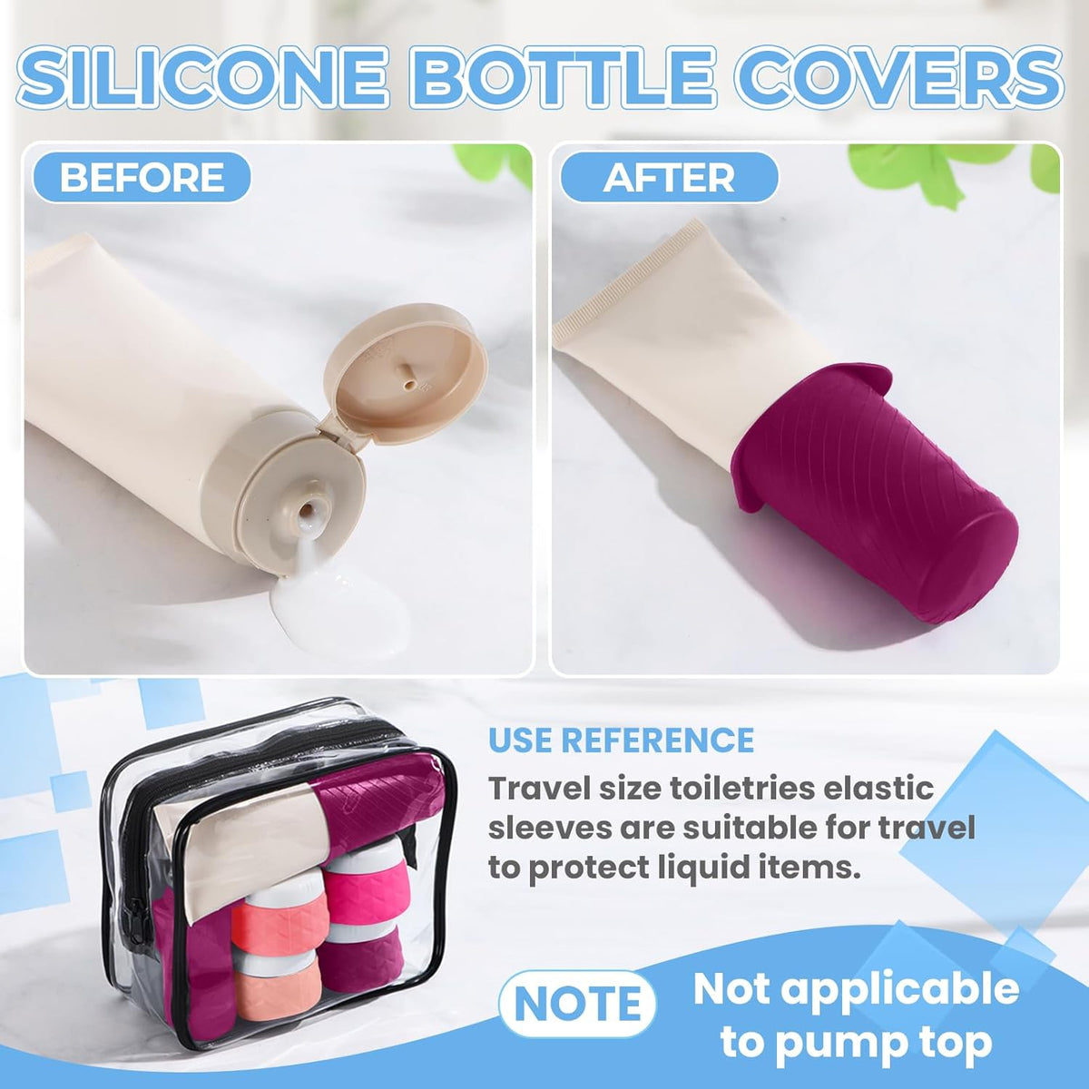 16Pack Travel Bottles for Toiletries, TSA Approved Travel Size Toiletries Containers Set, Silicone Leak Proof Refillable Bottles Elastic Sleeves Creams Jars Accessories Kit W/Clear Bag (Cream)