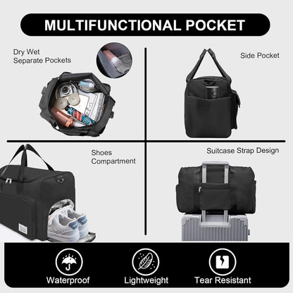 Sports Gym Duffel Bag with Shoes Compartment and Dry Wet Separated Pocket for Men and Women - Overnight Weekender Training Handbag Yoga Bag - Purple