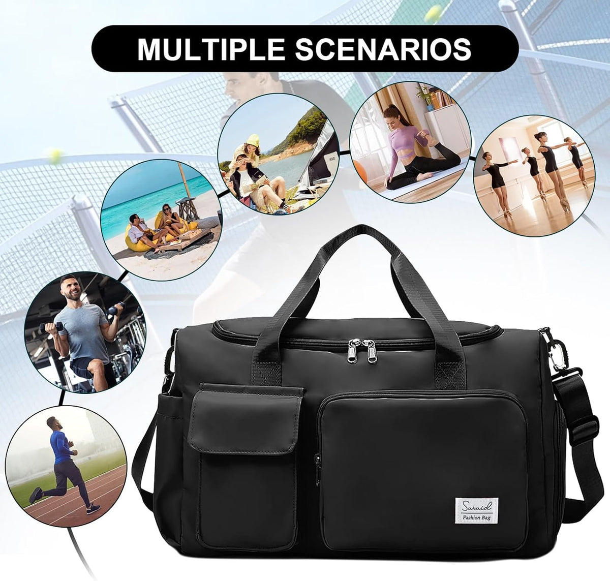 Sports Gym Duffel Bag with Shoes Compartment and Dry Wet Separated Pocket for Men and Women - Overnight Weekender Training Handbag Yoga Bag - Purple