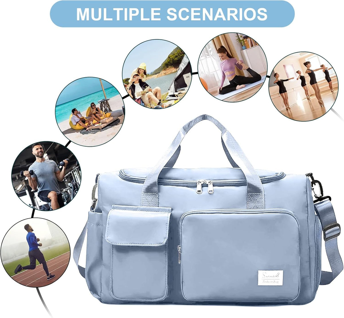 Sports Gym Duffel Bag with Shoes Compartment and Dry Wet Separated Pocket for Men and Women - Overnight Weekender Training Handbag Yoga Bag - Purple