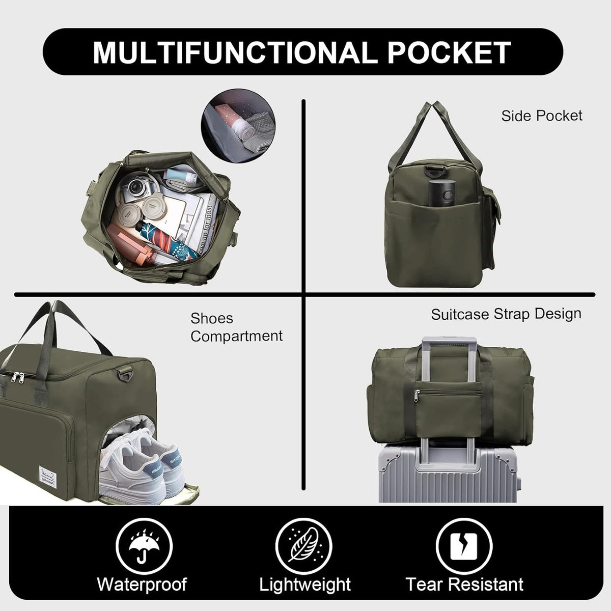 Sports Gym Duffel Bag with Shoes Compartment and Dry Wet Separated Pocket for Men and Women - Overnight Weekender Training Handbag Yoga Bag - Purple