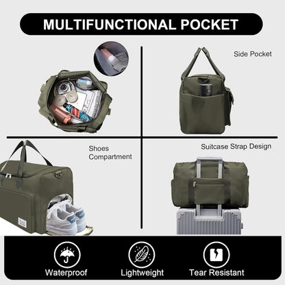 Sports Gym Duffel Bag with Shoes Compartment and Dry Wet Separated Pocket for Men and Women - Overnight Weekender Training Handbag Yoga Bag - Purple