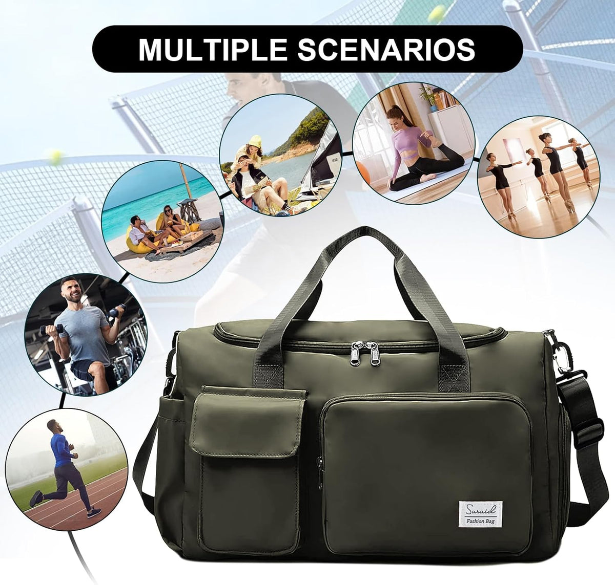Sports Gym Duffel Bag with Shoes Compartment and Dry Wet Separated Pocket for Men and Women - Overnight Weekender Training Handbag Yoga Bag - Purple