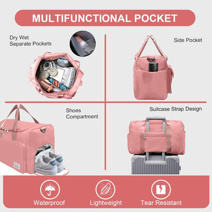Sports Gym Duffel Bag with Shoes Compartment and Dry Wet Separated Pocket for Men and Women - Overnight Weekender Training Handbag Yoga Bag - Purple