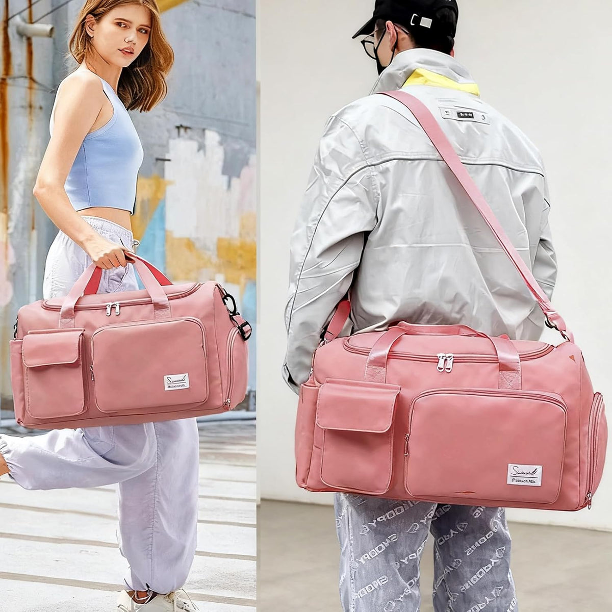 Sports Gym Duffel Bag with Shoes Compartment and Dry Wet Separated Pocket for Men and Women - Overnight Weekender Training Handbag Yoga Bag - Purple