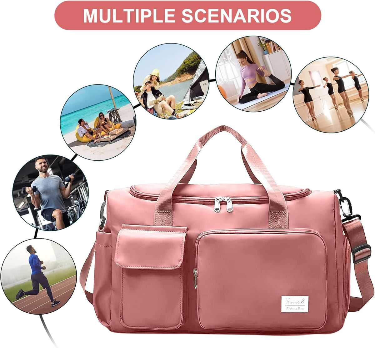 Sports Gym Duffel Bag with Shoes Compartment and Dry Wet Separated Pocket for Men and Women - Overnight Weekender Training Handbag Yoga Bag - Purple