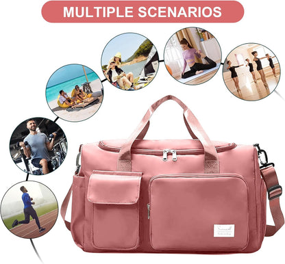 Sports Gym Duffel Bag with Shoes Compartment and Dry Wet Separated Pocket for Men and Women - Overnight Weekender Training Handbag Yoga Bag - Purple