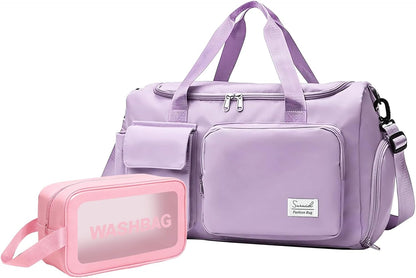 Sports Gym Duffel Bag with Shoes Compartment and Dry Wet Separated Pocket for Men and Women - Overnight Weekender Training Handbag Yoga Bag - Purple