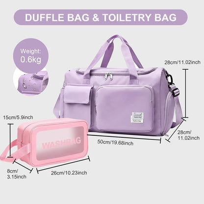 Sports Gym Duffel Bag with Shoes Compartment and Dry Wet Separated Pocket for Men and Women - Overnight Weekender Training Handbag Yoga Bag - Purple
