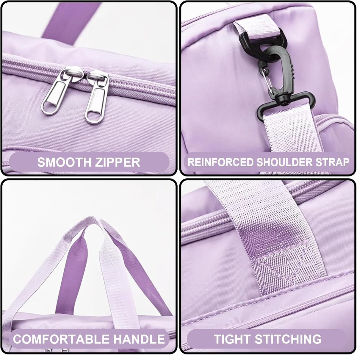 Sports Gym Duffel Bag with Shoes Compartment and Dry Wet Separated Pocket for Men and Women - Overnight Weekender Training Handbag Yoga Bag - Purple