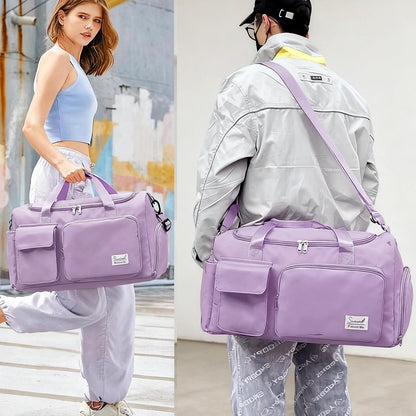 Sports Gym Duffel Bag with Shoes Compartment and Dry Wet Separated Pocket for Men and Women - Overnight Weekender Training Handbag Yoga Bag - Purple