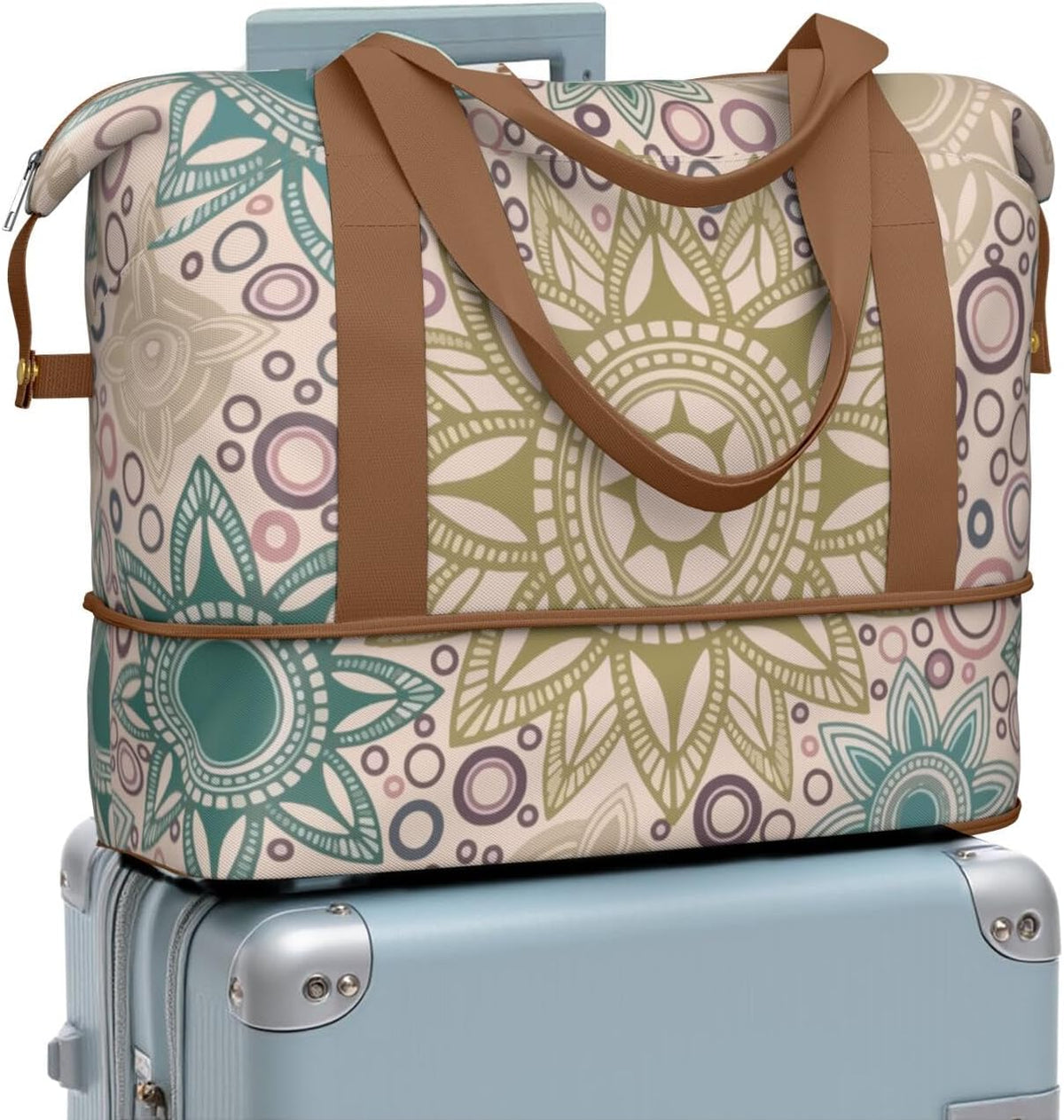 Expandable Travel Duffel Bags for Women Large - Gym Bag Waterproof Floral Weekender Beach Tote Carry on Bag with Luggage Sleeve for Spirit Airlines Personal Item Bag Overnight Mom Hospital Duffels