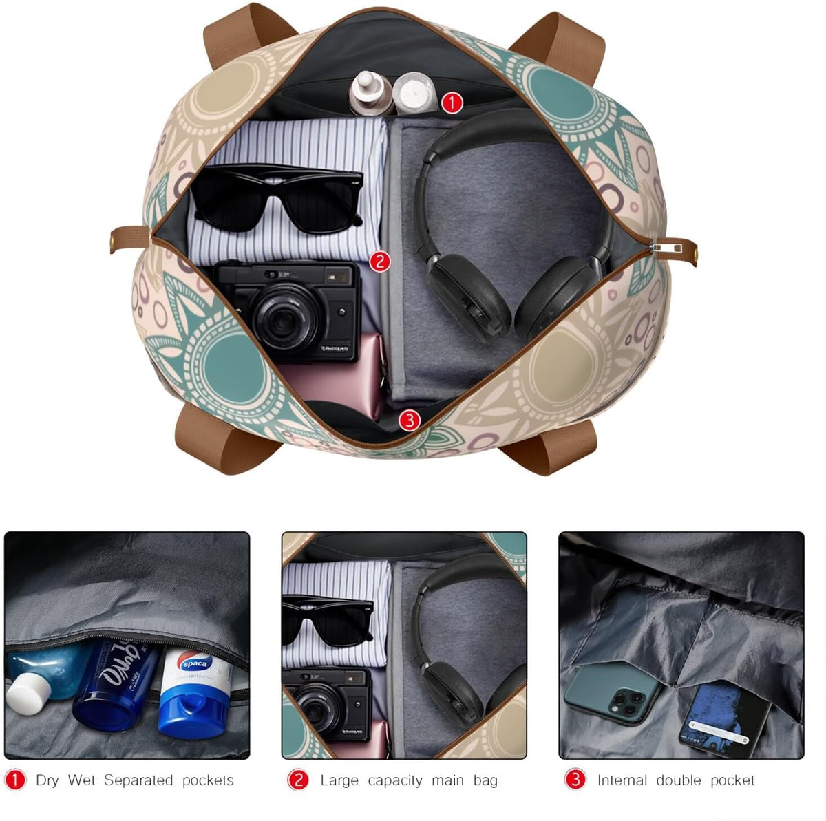 Expandable Travel Duffel Bags for Women Large - Gym Bag Waterproof Floral Weekender Beach Tote Carry on Bag with Luggage Sleeve for Spirit Airlines Personal Item Bag Overnight Mom Hospital Duffels