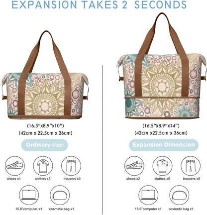Expandable Travel Duffel Bags for Women Large - Gym Bag Waterproof Floral Weekender Beach Tote Carry on Bag with Luggage Sleeve for Spirit Airlines Personal Item Bag Overnight Mom Hospital Duffels