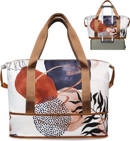 Expandable Travel Duffel Bags for Women Large - Gym Bag Waterproof Floral Weekender Beach Tote Carry on Bag with Luggage Sleeve for Spirit Airlines Personal Item Bag Overnight Mom Hospital Duffels