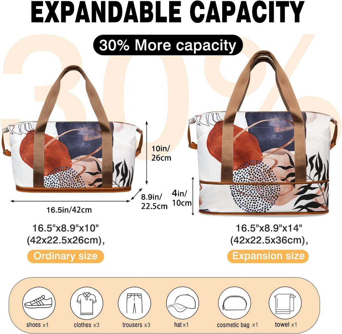 Expandable Travel Duffel Bags for Women Large - Gym Bag Waterproof Floral Weekender Beach Tote Carry on Bag with Luggage Sleeve for Spirit Airlines Personal Item Bag Overnight Mom Hospital Duffels