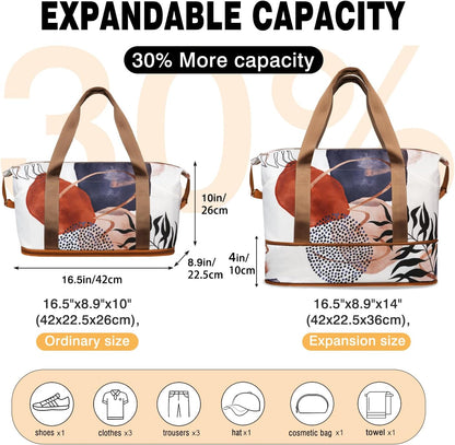 Expandable Travel Duffel Bags for Women Large - Gym Bag Waterproof Floral Weekender Beach Tote Carry on Bag with Luggage Sleeve for Spirit Airlines Personal Item Bag Overnight Mom Hospital Duffels