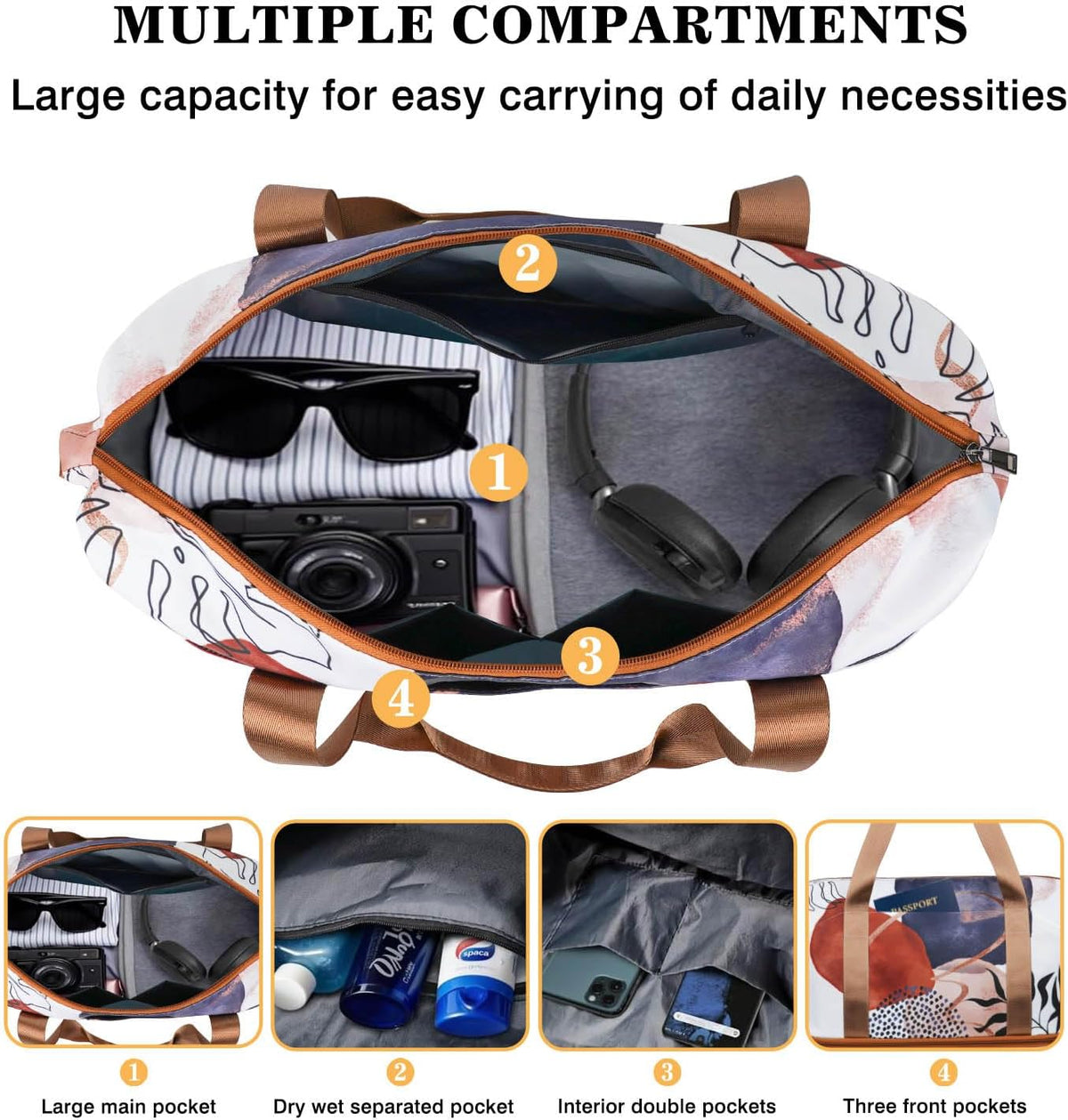 Expandable Travel Duffel Bags for Women Large - Gym Bag Waterproof Floral Weekender Beach Tote Carry on Bag with Luggage Sleeve for Spirit Airlines Personal Item Bag Overnight Mom Hospital Duffels