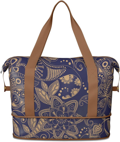 Expandable Travel Duffel Bags for Women Large - Gym Bag Waterproof Floral Weekender Beach Tote Carry on Bag with Luggage Sleeve for Spirit Airlines Personal Item Bag Overnight Mom Hospital Duffels
