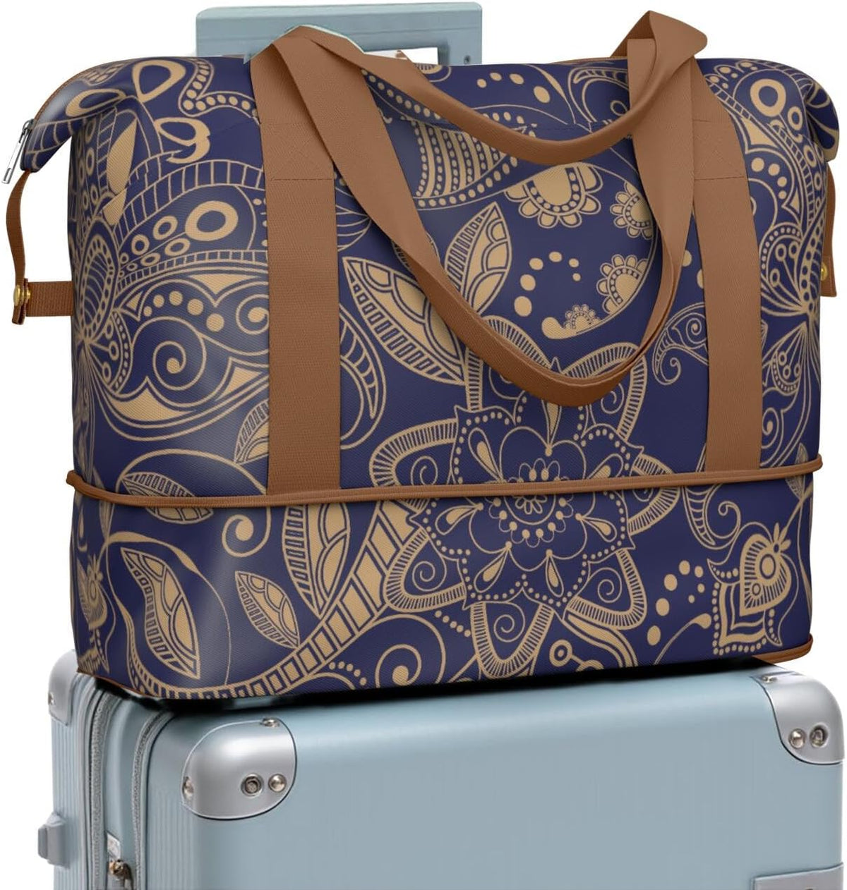 Expandable Travel Duffel Bags for Women Large - Gym Bag Waterproof Floral Weekender Beach Tote Carry on Bag with Luggage Sleeve for Spirit Airlines Personal Item Bag Overnight Mom Hospital Duffels