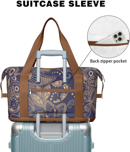 Expandable Travel Duffel Bags for Women Large - Gym Bag Waterproof Floral Weekender Beach Tote Carry on Bag with Luggage Sleeve for Spirit Airlines Personal Item Bag Overnight Mom Hospital Duffels