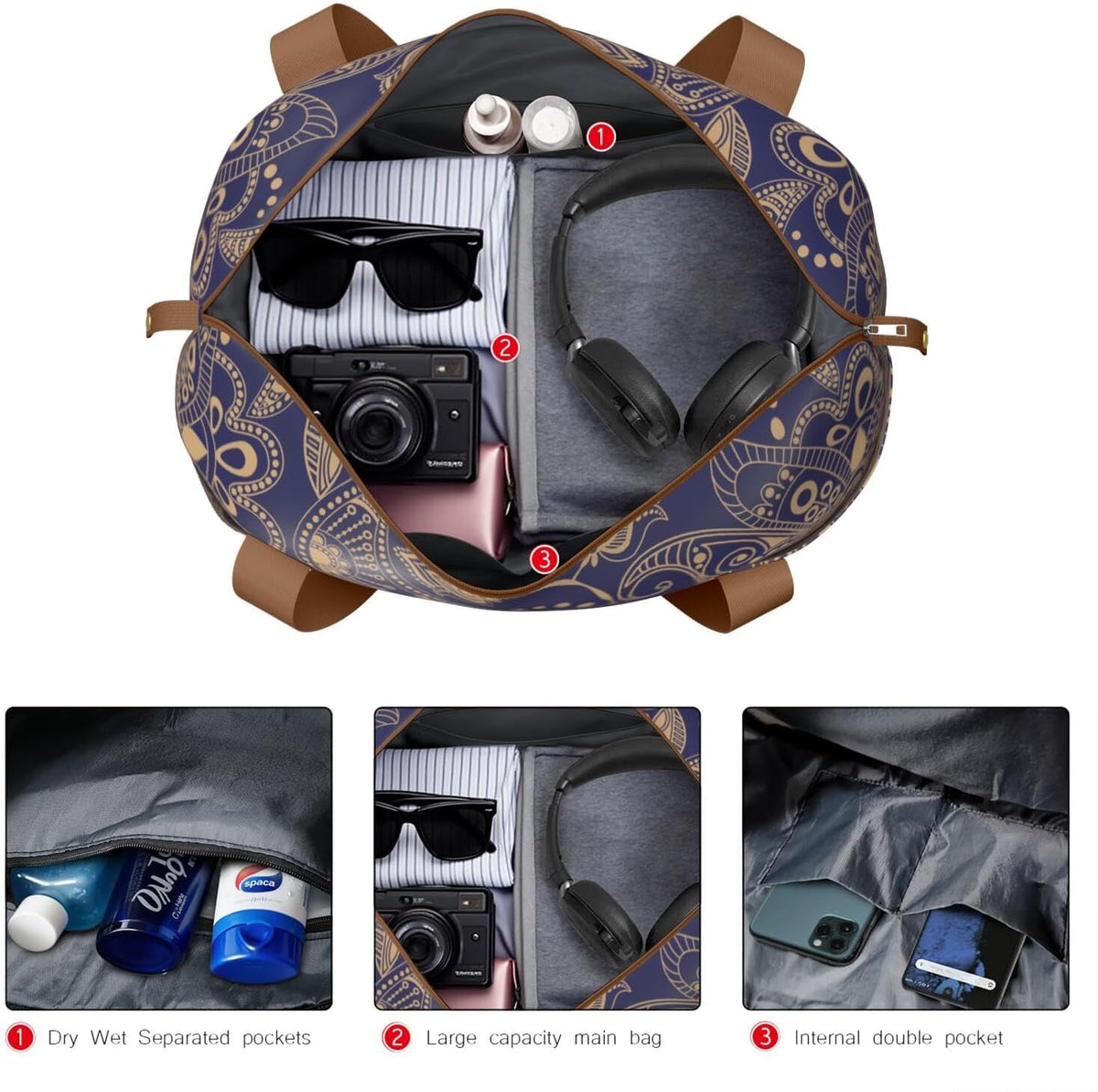 Expandable Travel Duffel Bags for Women Large - Gym Bag Waterproof Floral Weekender Beach Tote Carry on Bag with Luggage Sleeve for Spirit Airlines Personal Item Bag Overnight Mom Hospital Duffels