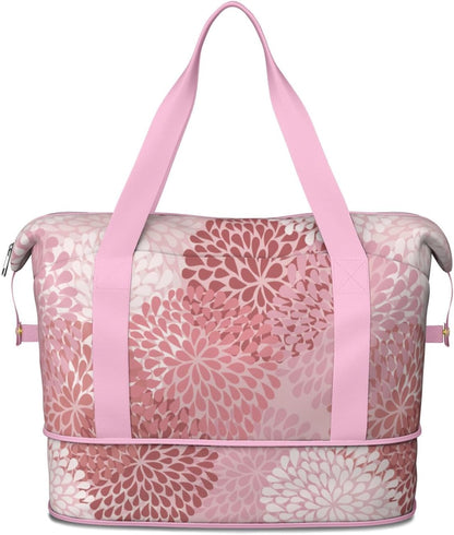 Expandable Travel Duffel Bags for Women Large - Gym Bag Waterproof Floral Weekender Beach Tote Carry on Bag with Luggage Sleeve for Spirit Airlines Personal Item Bag Overnight Mom Hospital Duffels