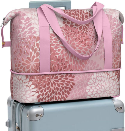 Expandable Travel Duffel Bags for Women Large - Gym Bag Waterproof Floral Weekender Beach Tote Carry on Bag with Luggage Sleeve for Spirit Airlines Personal Item Bag Overnight Mom Hospital Duffels