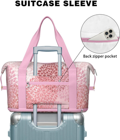 Expandable Travel Duffel Bags for Women Large - Gym Bag Waterproof Floral Weekender Beach Tote Carry on Bag with Luggage Sleeve for Spirit Airlines Personal Item Bag Overnight Mom Hospital Duffels