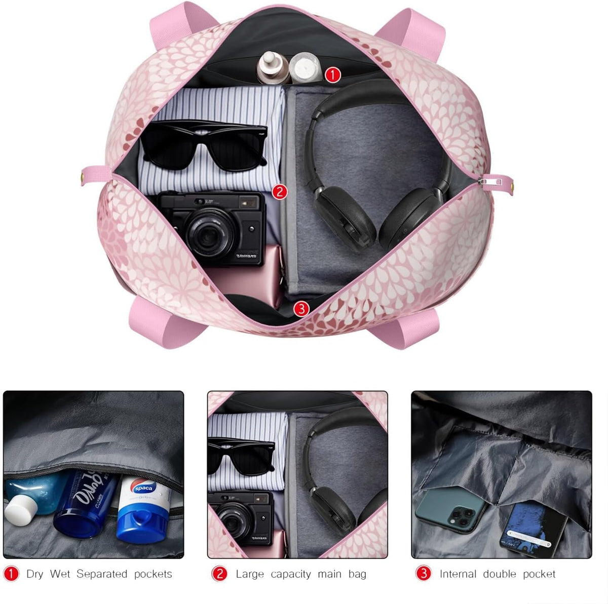 Expandable Travel Duffel Bags for Women Large - Gym Bag Waterproof Floral Weekender Beach Tote Carry on Bag with Luggage Sleeve for Spirit Airlines Personal Item Bag Overnight Mom Hospital Duffels