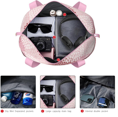 Expandable Travel Duffel Bags for Women Large - Gym Bag Waterproof Floral Weekender Beach Tote Carry on Bag with Luggage Sleeve for Spirit Airlines Personal Item Bag Overnight Mom Hospital Duffels
