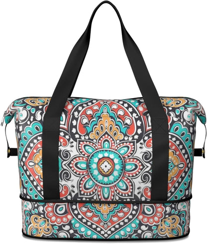 Expandable Travel Duffel Bags for Women Large - Gym Bag Waterproof Floral Weekender Beach Tote Carry on Bag with Luggage Sleeve for Spirit Airlines Personal Item Bag Overnight Mom Hospital Duffels