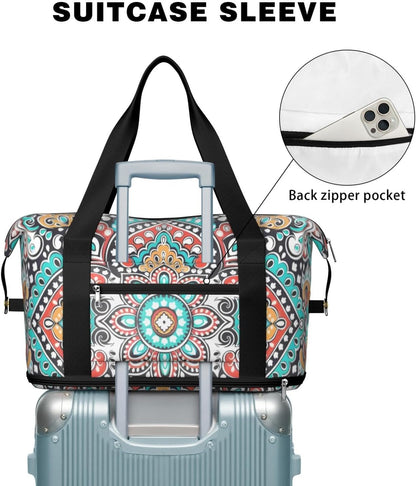 Expandable Travel Duffel Bags for Women Large - Gym Bag Waterproof Floral Weekender Beach Tote Carry on Bag with Luggage Sleeve for Spirit Airlines Personal Item Bag Overnight Mom Hospital Duffels