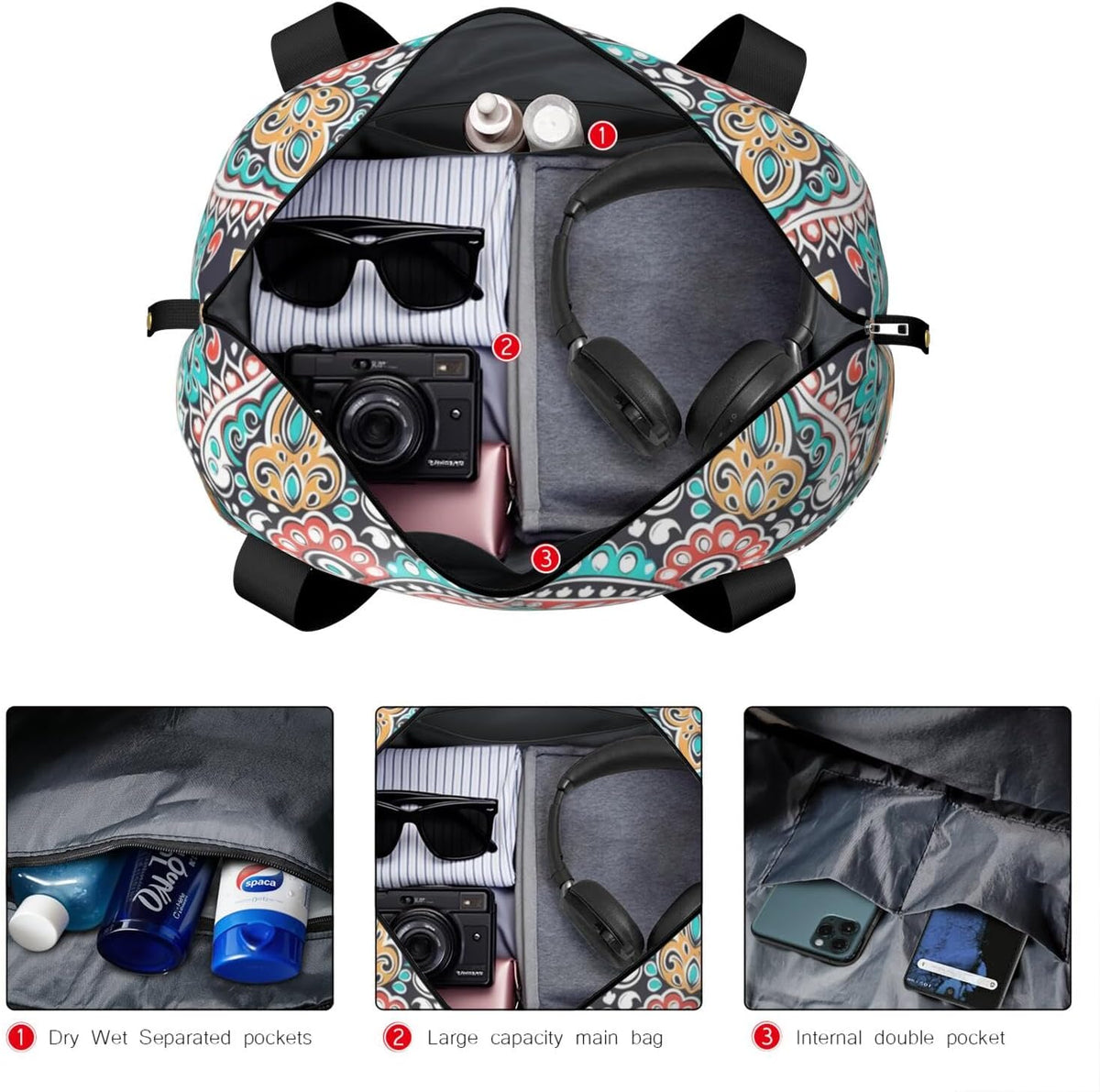 Expandable Travel Duffel Bags for Women Large - Gym Bag Waterproof Floral Weekender Beach Tote Carry on Bag with Luggage Sleeve for Spirit Airlines Personal Item Bag Overnight Mom Hospital Duffels