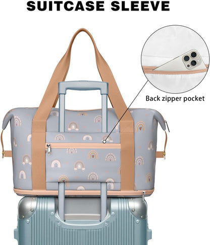 Expandable Travel Duffel Bags for Women Large - Gym Bag Waterproof Floral Weekender Beach Tote Carry on Bag with Luggage Sleeve for Spirit Airlines Personal Item Bag Overnight Mom Hospital Duffels