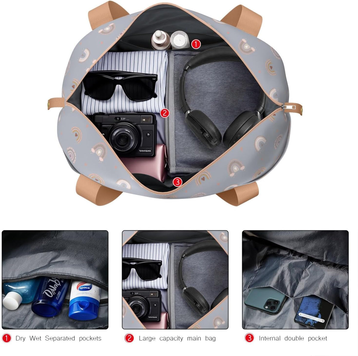 Expandable Travel Duffel Bags for Women Large - Gym Bag Waterproof Floral Weekender Beach Tote Carry on Bag with Luggage Sleeve for Spirit Airlines Personal Item Bag Overnight Mom Hospital Duffels