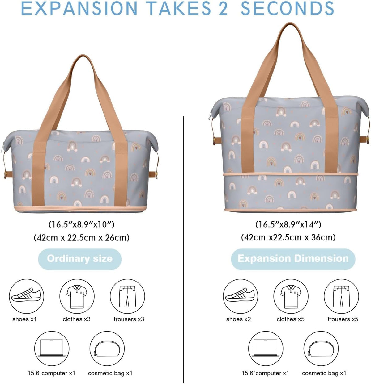 Expandable Travel Duffel Bags for Women Large - Gym Bag Waterproof Floral Weekender Beach Tote Carry on Bag with Luggage Sleeve for Spirit Airlines Personal Item Bag Overnight Mom Hospital Duffels