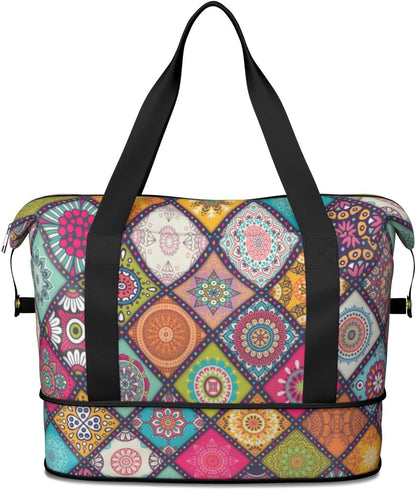 Expandable Travel Duffel Bags for Women Large - Gym Bag Waterproof Floral Weekender Beach Tote Carry on Bag with Luggage Sleeve for Spirit Airlines Personal Item Bag Overnight Mom Hospital Duffels