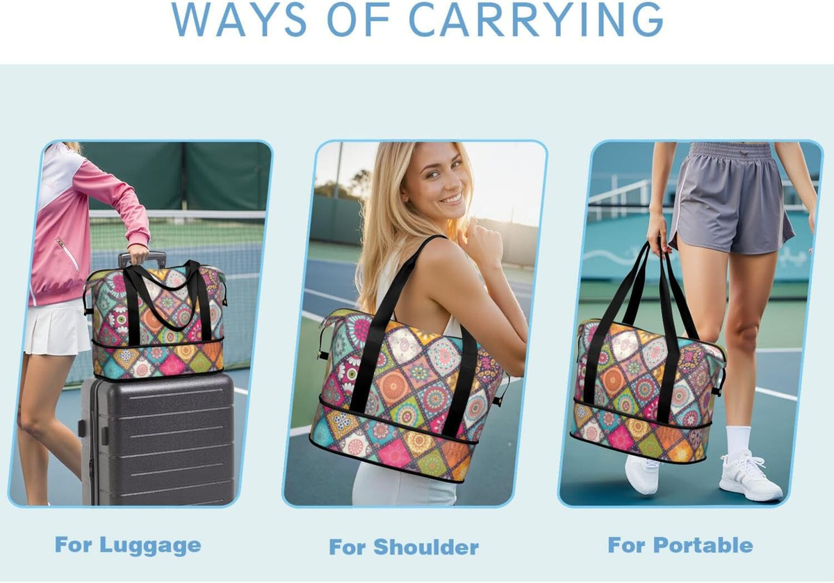 Expandable Travel Duffel Bags for Women Large - Gym Bag Waterproof Floral Weekender Beach Tote Carry on Bag with Luggage Sleeve for Spirit Airlines Personal Item Bag Overnight Mom Hospital Duffels