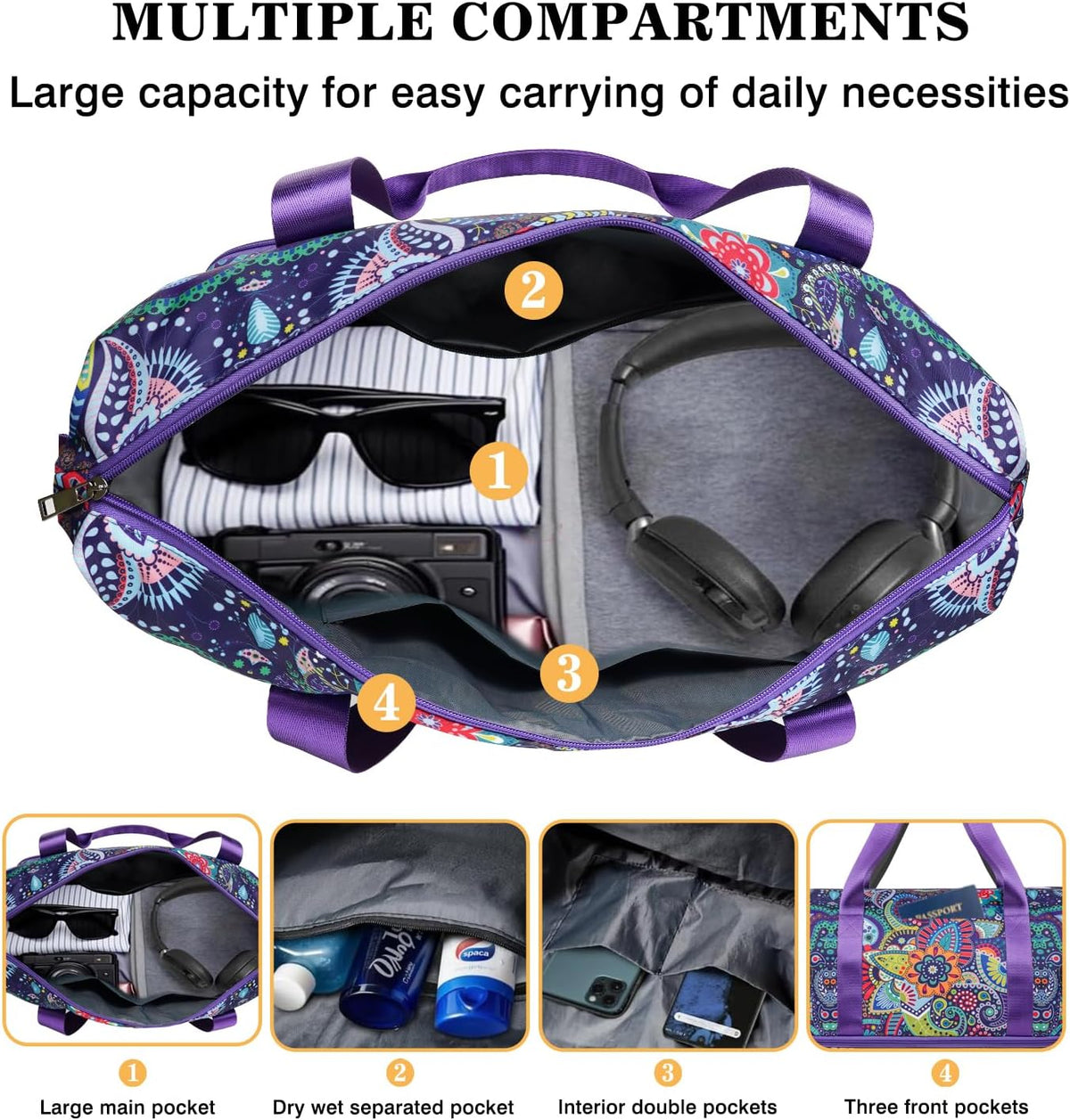 Expandable Travel Duffel Bags for Women Large - Gym Bag Waterproof Floral Weekender Beach Tote Carry on Bag with Luggage Sleeve for Spirit Airlines Personal Item Bag Overnight Mom Hospital Duffels