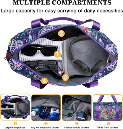 Expandable Travel Duffel Bags for Women Large - Gym Bag Waterproof Floral Weekender Beach Tote Carry on Bag with Luggage Sleeve for Spirit Airlines Personal Item Bag Overnight Mom Hospital Duffels