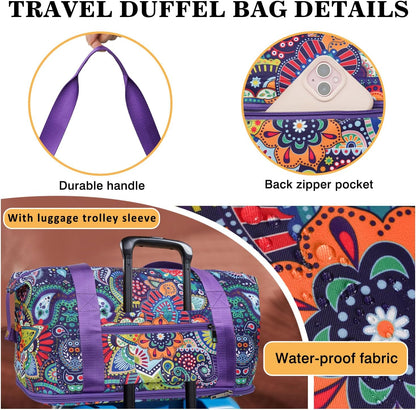 Expandable Travel Duffel Bags for Women Large - Gym Bag Waterproof Floral Weekender Beach Tote Carry on Bag with Luggage Sleeve for Spirit Airlines Personal Item Bag Overnight Mom Hospital Duffels