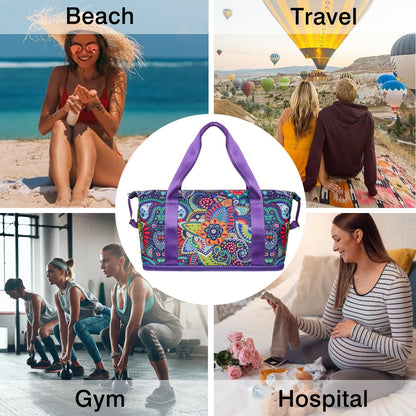Expandable Travel Duffel Bags for Women Large - Gym Bag Waterproof Floral Weekender Beach Tote Carry on Bag with Luggage Sleeve for Spirit Airlines Personal Item Bag Overnight Mom Hospital Duffels