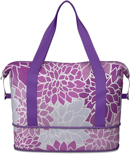 Expandable Travel Duffel Bags for Women Large - Gym Bag Waterproof Floral Weekender Beach Tote Carry on Bag with Luggage Sleeve for Spirit Airlines Personal Item Bag Overnight Mom Hospital Duffels