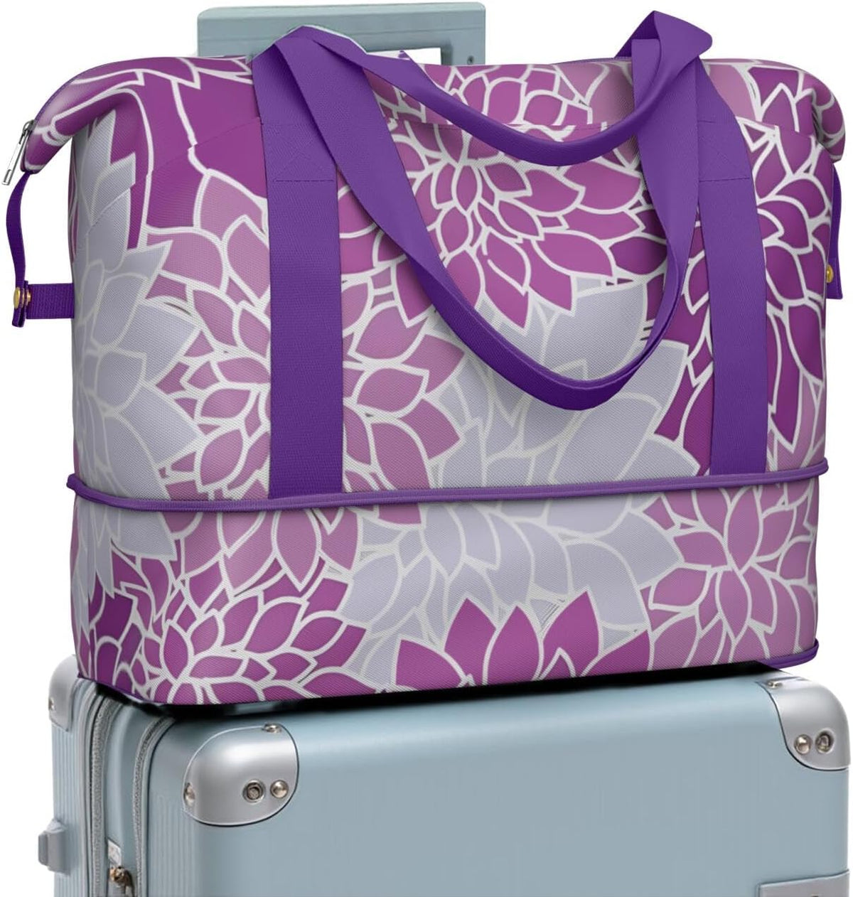 Expandable Travel Duffel Bags for Women Large - Gym Bag Waterproof Floral Weekender Beach Tote Carry on Bag with Luggage Sleeve for Spirit Airlines Personal Item Bag Overnight Mom Hospital Duffels