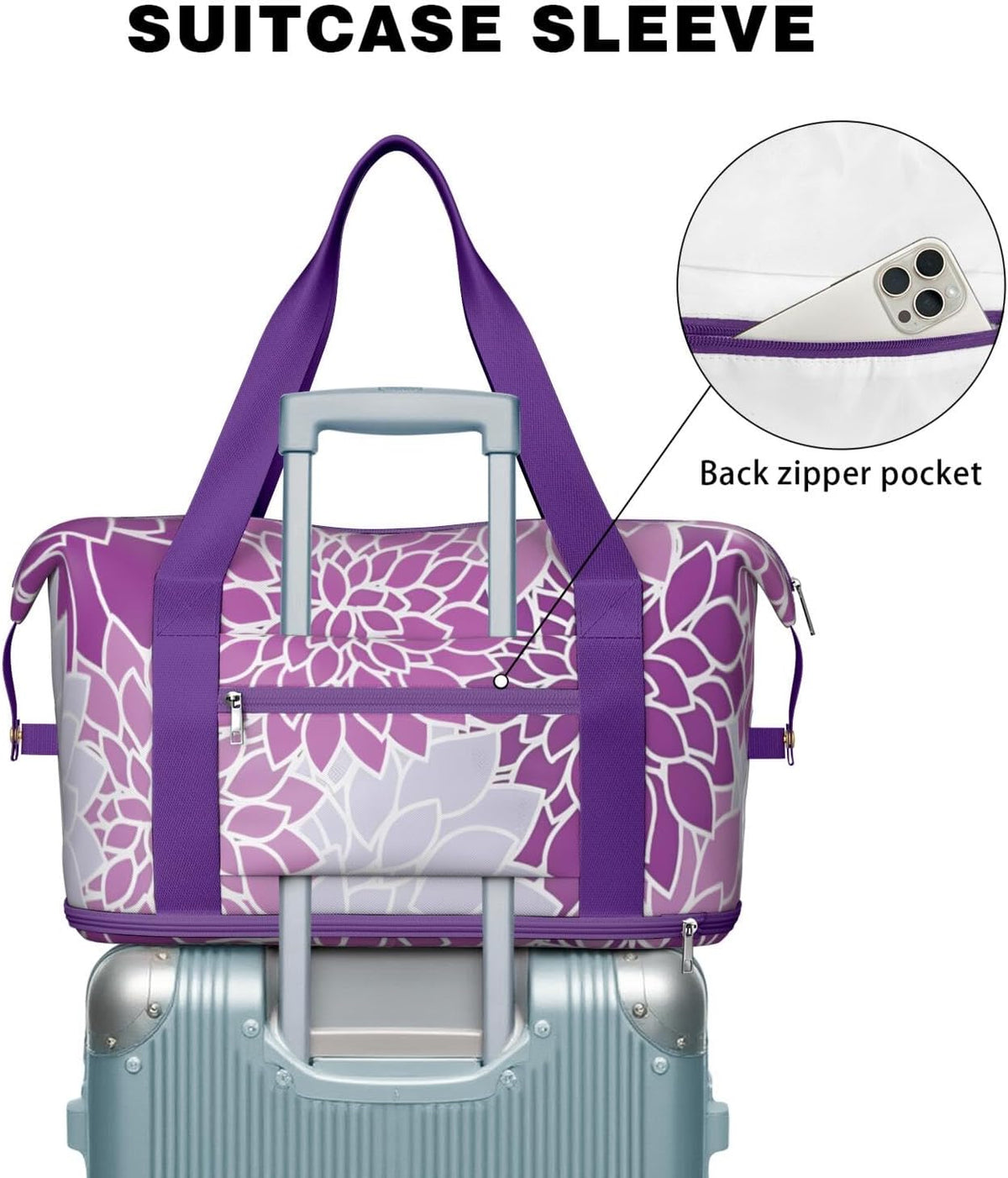 Expandable Travel Duffel Bags for Women Large - Gym Bag Waterproof Floral Weekender Beach Tote Carry on Bag with Luggage Sleeve for Spirit Airlines Personal Item Bag Overnight Mom Hospital Duffels