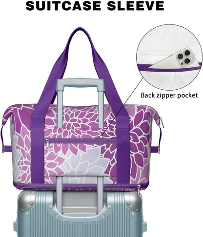 Expandable Travel Duffel Bags for Women Large - Gym Bag Waterproof Floral Weekender Beach Tote Carry on Bag with Luggage Sleeve for Spirit Airlines Personal Item Bag Overnight Mom Hospital Duffels