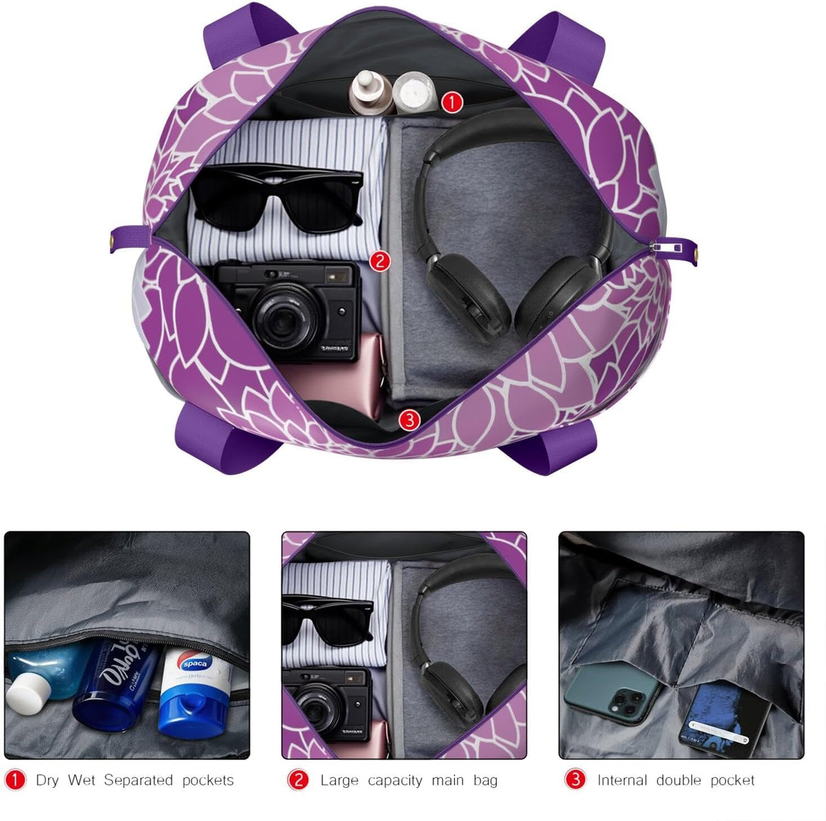 Expandable Travel Duffel Bags for Women Large - Gym Bag Waterproof Floral Weekender Beach Tote Carry on Bag with Luggage Sleeve for Spirit Airlines Personal Item Bag Overnight Mom Hospital Duffels